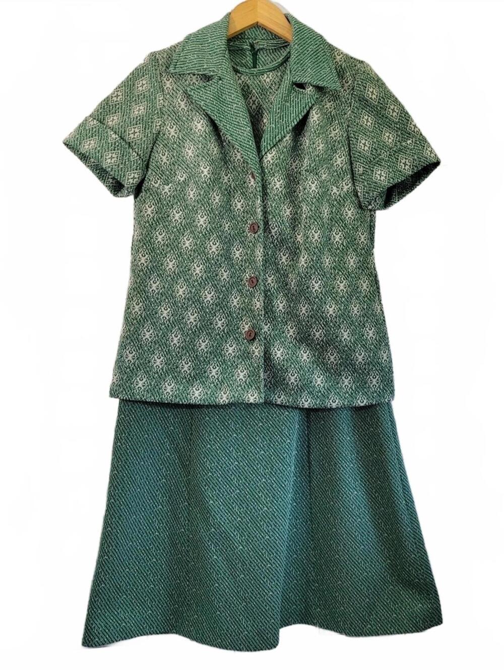 Ladies Vintage 2 Piece Dress Set Sleeveless Midi Dress A-Line Short Sleeve Butto